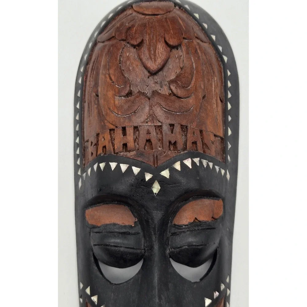 Vintage Carved Wooden Wall Mask Bahamas Folk Art Tribal‎ Style Home Decor 12.75